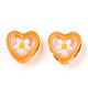 クリアガラスビーズ  エナメル  花柄とハート  オレンジ  12x12x6.5mm  穴：0.9mm GLAA-C026-03E-1