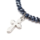 Glass Round Beaded Stretch Bracelet with Alloy Cross Charm for Women BJEW-JB08509-6
