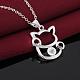 Silver Color Plated Brass Cubic Zirconia Kitten Pendant Necklaces NJEW-BB09478-3