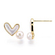 Natural White Shell Heart & Pearl Stud Earrings PEAR-N020-05P-2