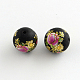 Flower Picture Frosted Glass Round Beads GFB-R004-14mm-V17-1