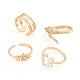 Cheriswelry 4Pcs 4 Style Snake & Smiling Face & Star Brass Cuff Rings for Her RJEW-CW0001-01-2