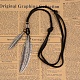 Adjustable Leather Cord Alloy Feather Pendant Necklaces NJEW-L424-16A-1