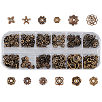 SUNNYCLUE 240Pcs 12 Styles Spacer Flower Beads Caps Antique Bronze Beads Mixed Tibetan Beads for Jewellery Making DIY Keyring Bracelet Necklace Earring