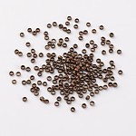 Perles à écraser en laiton , Sans cadmium & sans nickel & sans plomb, rondelle, couleur de cuivre rouge, environ 2 mm de diamètre, Longueur 1.2mm, Trou: 1.2mm