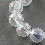 Abalorios de vidrio electrochapdo, color de ab chapado, facetados, redondo, claro ab, 12mm, agujero: 2 mm, aproximamente 50 pcs / cadena, 22.4 pulgada