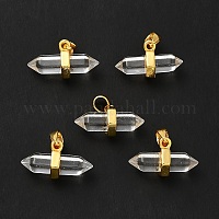 Natural Quartz Crystal Charms, with Top Golden Plated Iron Loops, Star Cut  Round Beads, 12x10x10mm, Hole: 1.8mm