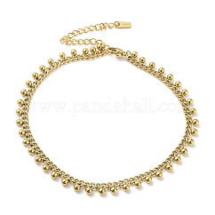 Tobilleras de cadena de eslabones con dijes de bolas redondas de acero inoxidable 304, real 14k chapado en oro, 8-5/8 pulgada (22 cm)