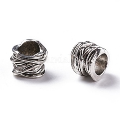 Cuentas de barril de tubo de aleación de estilo tibetano, Abalorios de grande agujero, plata antigua, 11x15mm, agujero: 8 mm, aproximamente 270 unidades / 1000 g