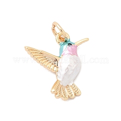 Pendentifs d'émail en laiton , breloques d'oiseaux, avec anneau de jonction, véritable 18k plaqué or, 16x13x3.5mm, Trou: 3.5mm