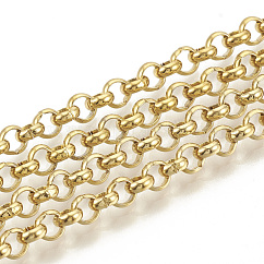Ionenplattierung (IP) 304 Edelstahl Rolo Ketten, ungeschweißte, Erbsengliederkette mit Spule, echtes 18k vergoldet, 4x1.5 mm, ca. 32.8 Fuß (10m)/Rolle