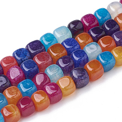Cuentas de ágata natural hebras, teñido, cubo, colorido, 7.5~8x7~7.5x7~7.5mm, agujero: 1 mm, aproximamente 50 pcs / cadena, 14.5 pulgada