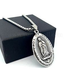 Collar vintage de cadena con colgante de virgen ovalado en acero inoxidable 304 para mujer.&nbsp;AV8349