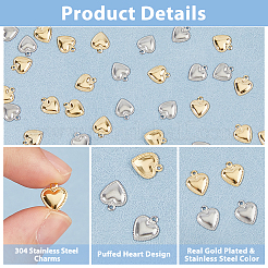 100 stücke 2 farben 304 edelstahl charms aufgeblasen herz&nbsp;STAS-HS0001-45