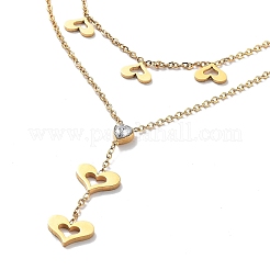 Goldene 304 Edelstahl-Kabelketten Doppelschicht-Halskette&nbsp;LS-NJEW-Z027-01A