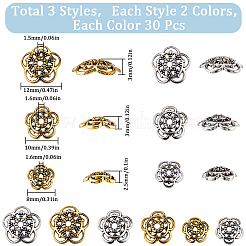 180 Stück 6 Stil Perlenkappen aus Legierung im tibetischen Stil mit Blumenmuster&nbsp;FIND-SC0008-77
