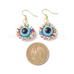 Malocchio in plastica e orecchini pendenti intrecciati in ematite sintetica&nbsp;EJEW-JE05104