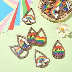 40 pièces 5 styles arc-en-ciel imprimés gros pendentifs en bois de tremble&nbsp;WOOD-CJ0001-69