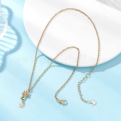 Colliers pour femmes avec pendentif chat et étoile en laiton serti de micro-pavés de zirconiums cubiques transparents et de micro-pavés&nbsp;NJEW-JN05716