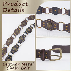 Vintage-Kettengürtel aus PU-Leder mit Nietennähten und Schnallen aus Legierung&nbsp;AJEW-WH20064-22A