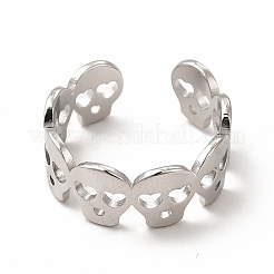 Anlaufgeschützter offener Manschettenring aus 304er Edelstahl mit Totenkopfmotiv für Damen&nbsp;RJEW-B027-31P