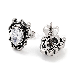 Boucles d'oreilles à tige en forme de larme en acier inoxydable chirurgical 316 avec pavé de zircones cubiques pour femmes et hommes&nbsp;EJEW-Z050-04B-AS