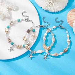 3-teiliges Set mit 3 Seestern-Charm-Armbändern aus Legierung&nbsp;BJEW-JB10090