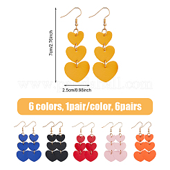 6 Paar 6 Farben PU-Leder-Herz-Ohrhänger mit Eisenstift für Damen&nbsp;EJEW-FI0002-15