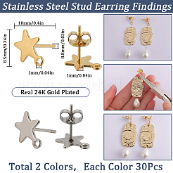 60 stücke 2 farben stern 304 edelstahl stud ohrring Zubehörse&nbsp;STAS-SC0007-95