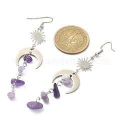 Ohrhänger mit natürlichen Amethystsplittern und Quasten&nbsp;EJEW-TA00260-03