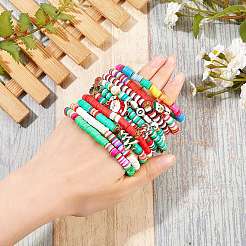 10 pièces 10 styles en argile polymère heishi bracelet extensible perlé ensembles pour noël&nbsp;sgBJEW-JB06128