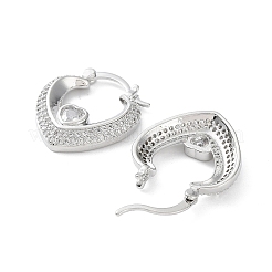 Aretes de aro con corazón de circonitas cúbicas transparentes&nbsp;EJEW-F329-01P