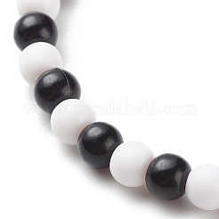 Collier de perles rondes en argile polymère yin yang et acrylique et bracelet extensible&nbsp;SJEW-JS01243