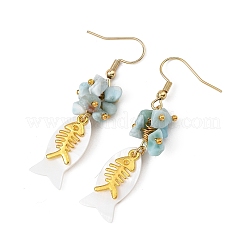 Ohrringe aus natürlichen Fischschalen und Larimar-Spänen&nbsp;EJEW-JE07166