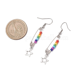 Chakra 304 Edelstahl Glas Stern baumeln Ohrringe&nbsp;EJEW-JE06788