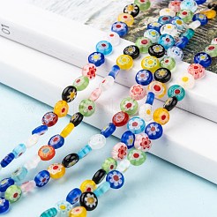 Perles plates de verre à la main millefiori rondes&nbsp;X1-LK-R004-55