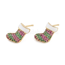 Orecchini a bottone in zirconia cubica in ottone placcato a cremagliera di Natale&nbsp;EJEW-K245-54A-G