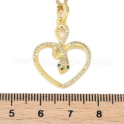 Messing Micro Pave klare Zirkonia Herz Schlange Anhänger Halsketten&nbsp;LS-NJEW-K280-04G