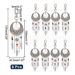 8 pezzo di rete/ragnatela intrecciata con decorazioni pendenti in lega in stile tibetano con piume&nbsp;HJEW-NB0001-89