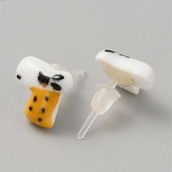 Lindos aretes de porcelana con dibujos de animales&nbsp;EJEW-TAC0001-03B