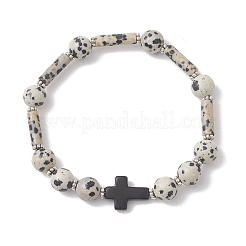 Braccialetti di perline di diaspro dalmata naturale e turchese sintetico&nbsp;BJEW-JB13232