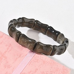 Bracelets extensibles en bambou et perles d'obsidienne dorée naturelle pour femmes et hommes&nbsp;BJEW-K304-01D