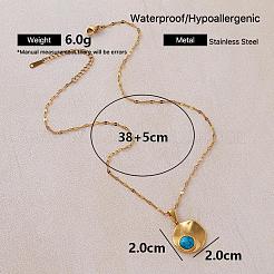 Colliers pendentifs à disque texturé en acier inoxydable 304 et turquoise synthétique&nbsp;JC9668