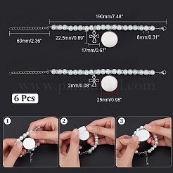6 pulsera de acero inoxidable 304 con dijes de sublimación redondos y planos con cuentas de perlas de vidrio.&nbsp;BJEW-CA0001-06