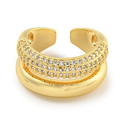 Anillo de puño abierto con circonita cúbica micro pavé de latón chapado en estante para mujer&nbsp;RJEW-C082-12G
