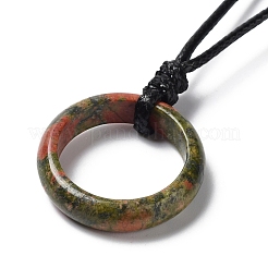 Collana con pendente ad anello in pietre naturali miste con cordini cerati&nbsp;NJEW-R262-01A