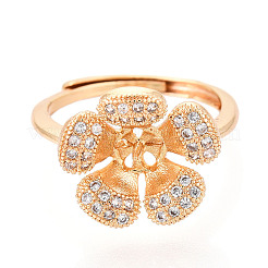 Blumen Messing Micro Pave klare Zirkonia verstellbare Ringfassungen&nbsp;KK-T076-25G