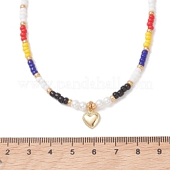 Valentinstags-Halskette mit Herzanhänger aus Edelstahl 304 und Glasperlen für Damen&nbsp;NJEW-MZ00146