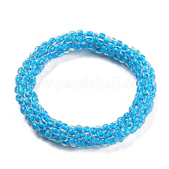 Pulsera elástica trenzada con perlas de vidrio de ganchillo&nbsp;BJEW-K232-01