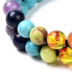 Bracelet rond en turquoise synthétique (teint) et perles tressées en pierres mélangées pour filles et femmes&nbsp;BJEW-JB06961-03